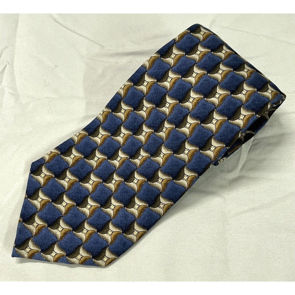 NORDSTROM JZ RICHARDS Blue/Gray GEOMETRIC PRINT Hand Made SILK Men's NECK TIE